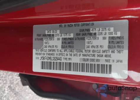 2020 Mazda Cx-5 Grand Touring from USA, damaged, VIN JM3KFADM6L0829449